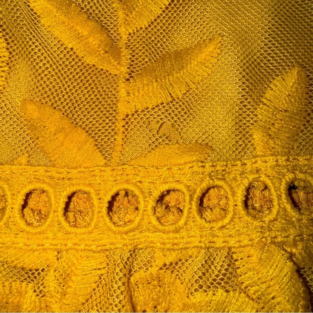 Yellow Lace Dress Women Large Sleeveless Boho Fit Flare Sheer Overlay - Picture 6 of 6
